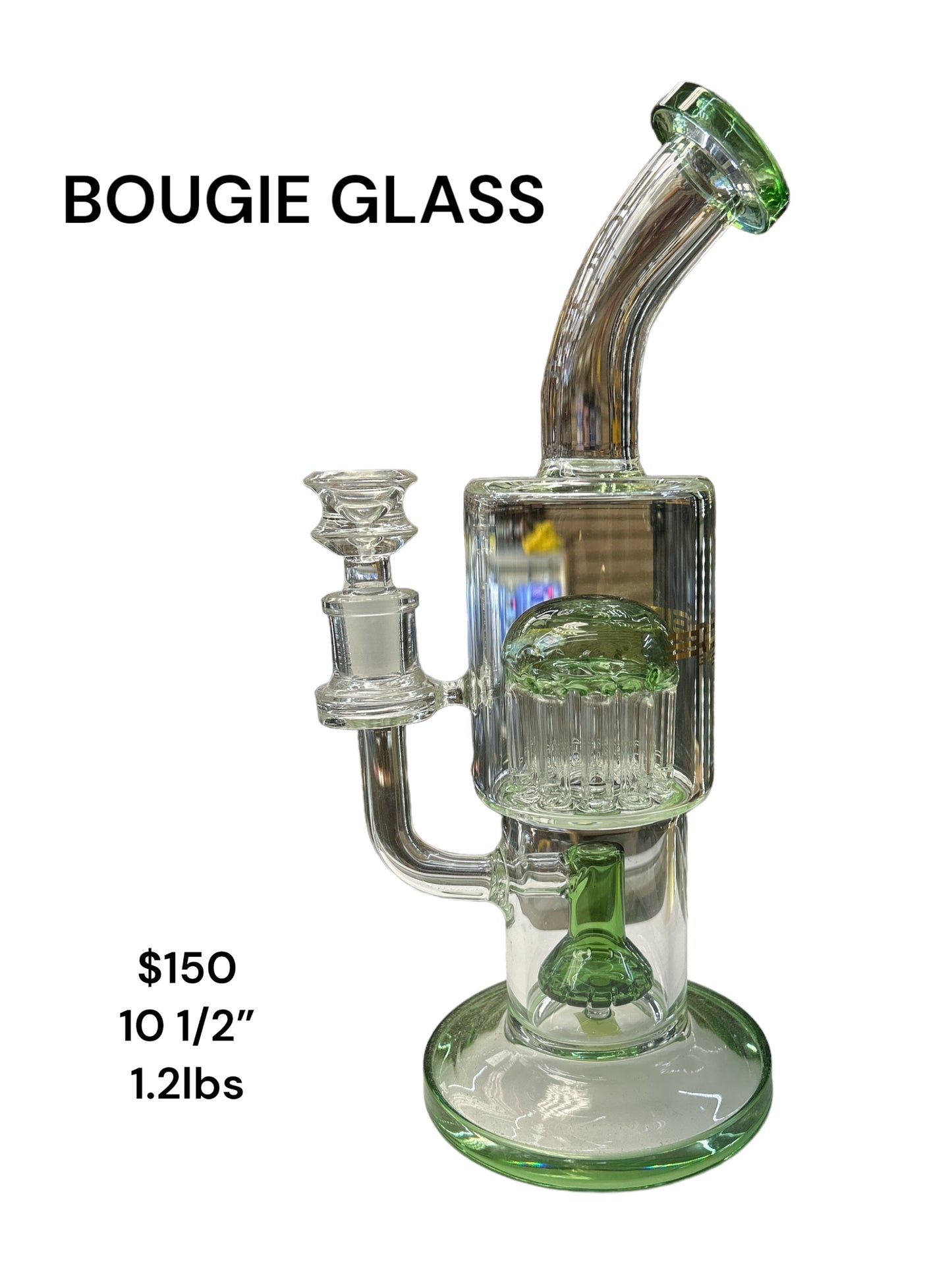 10 1/2” Green BOUGIE GLASS water pipe