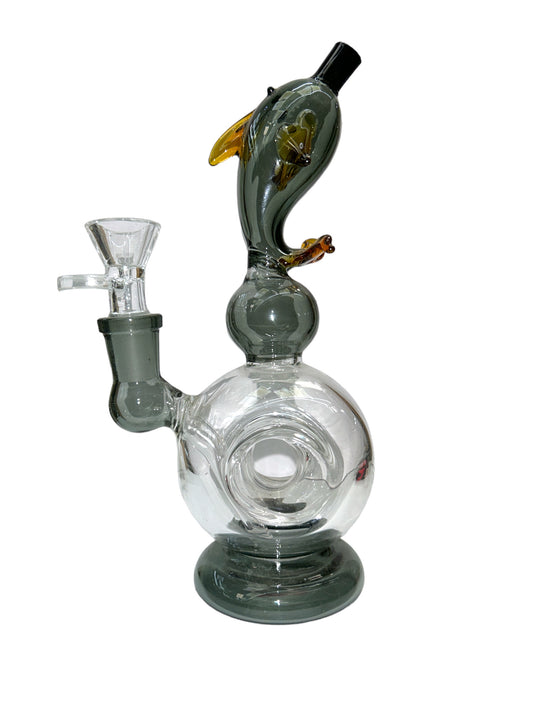 7 1/2” Grey with Gold accent Dolphin Water Pipe