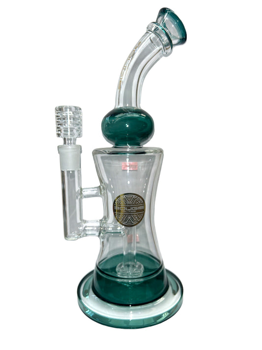 11 1/2” BOUGIE GLASS Water Pipe with Teal Green accents